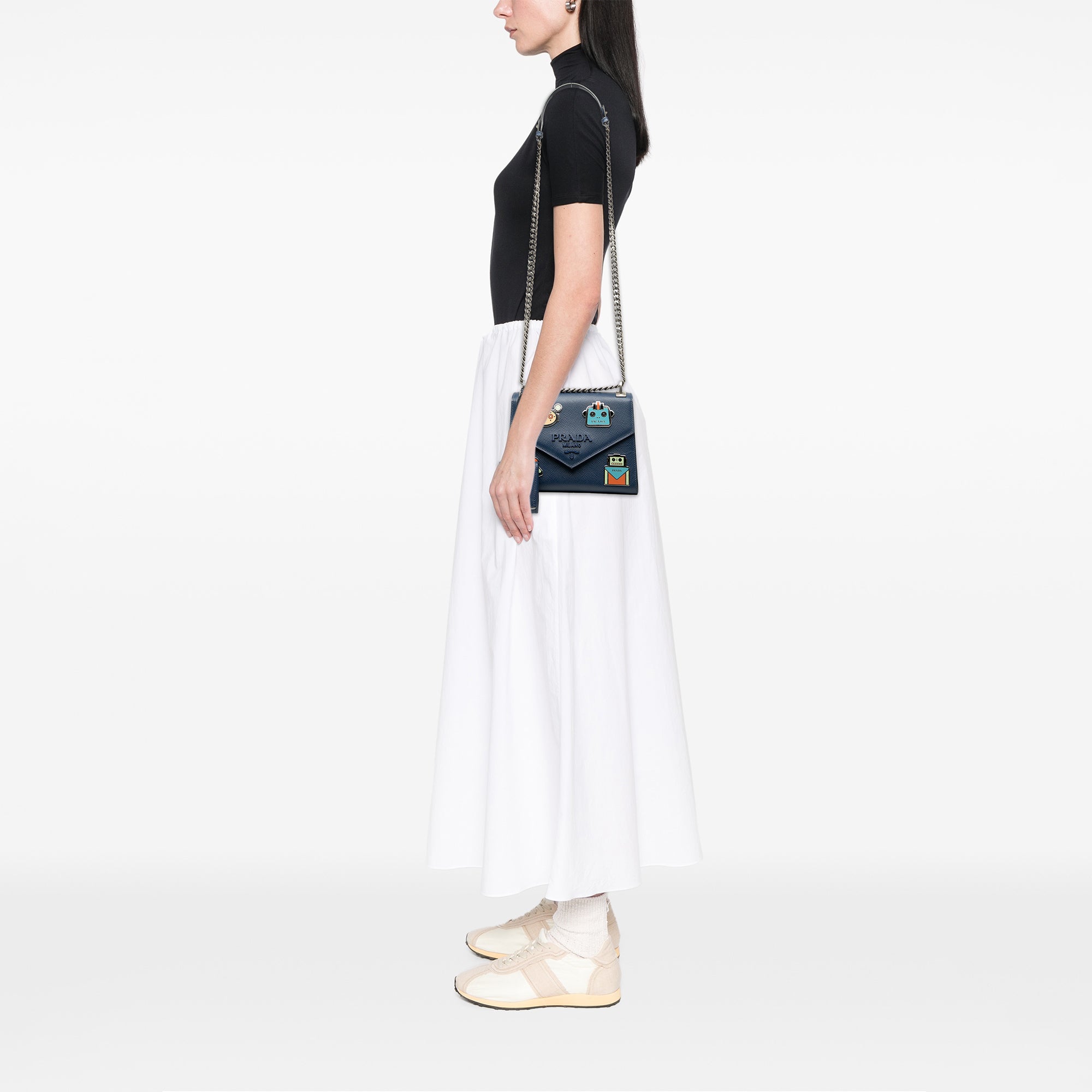 Saffiano Cuir Monochrome Robot Patches Envelope Chain Flap