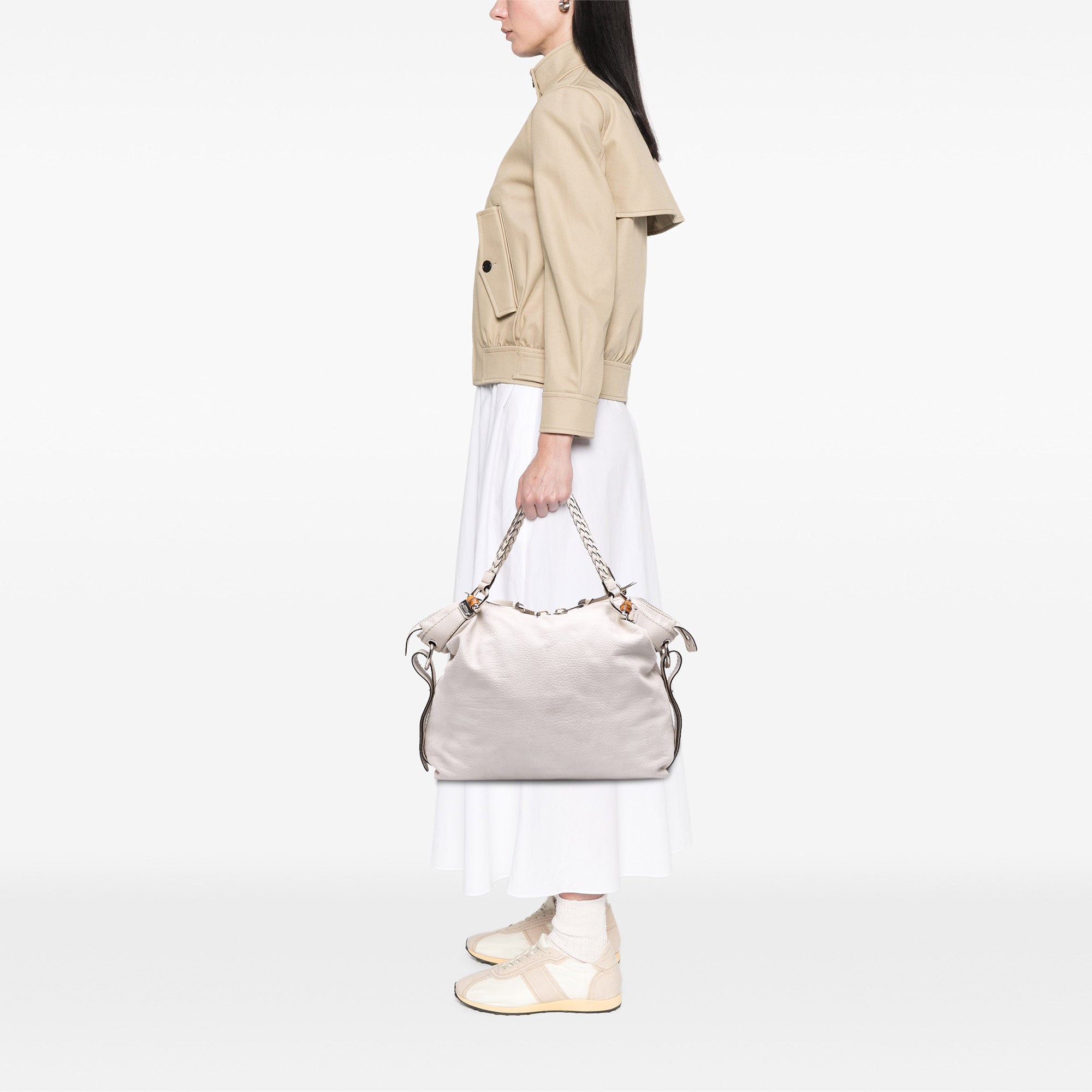 Large Pebbled Calfskin Bamboo Bar Tassel Tote