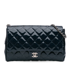 CC Quilted Patent Clutch With Chain