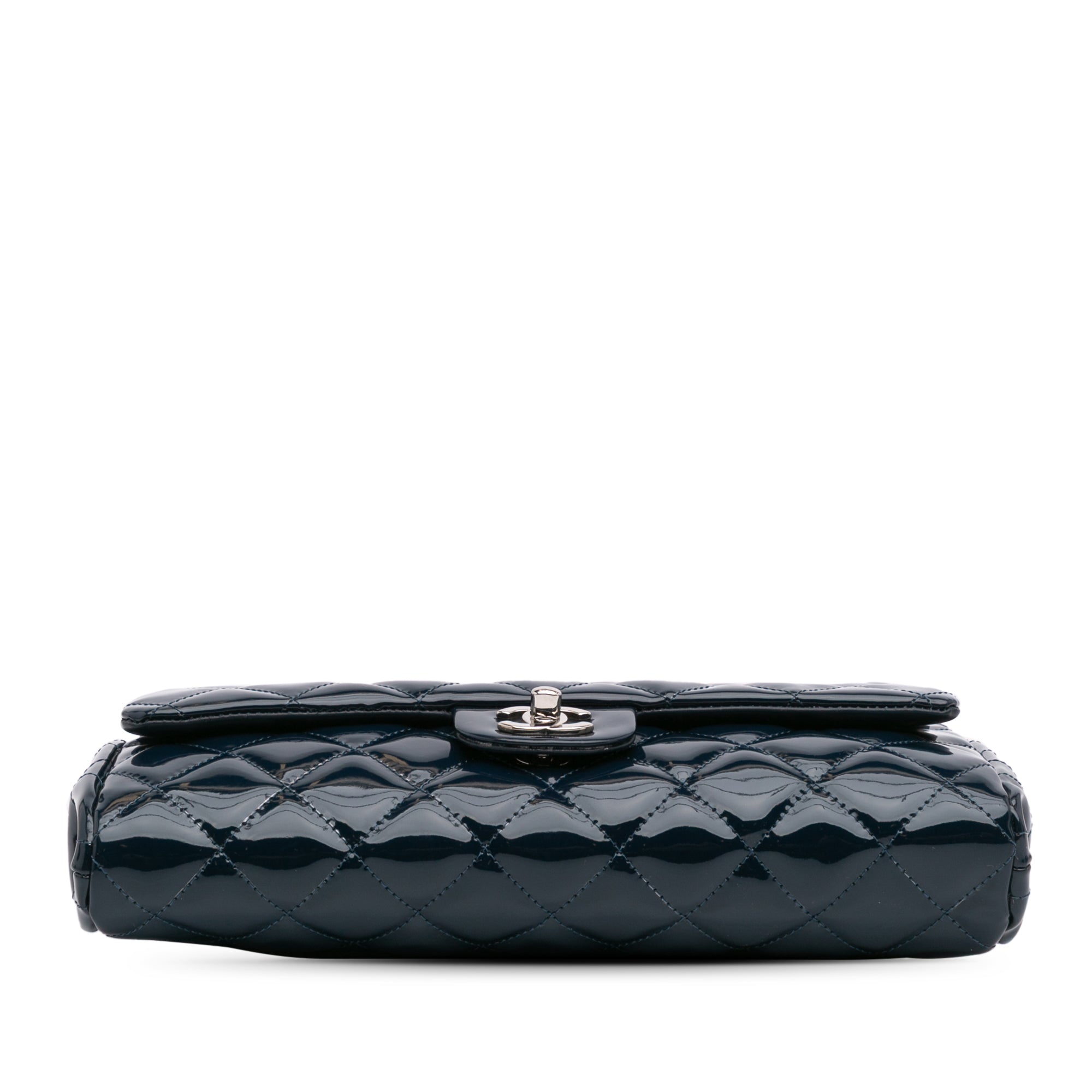 CC Quilted Patent Clutch With Chain