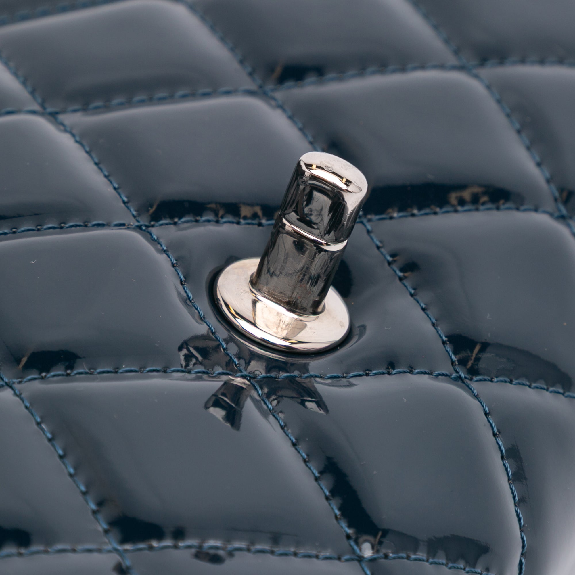 CC Quilted Patent Clutch With Chain