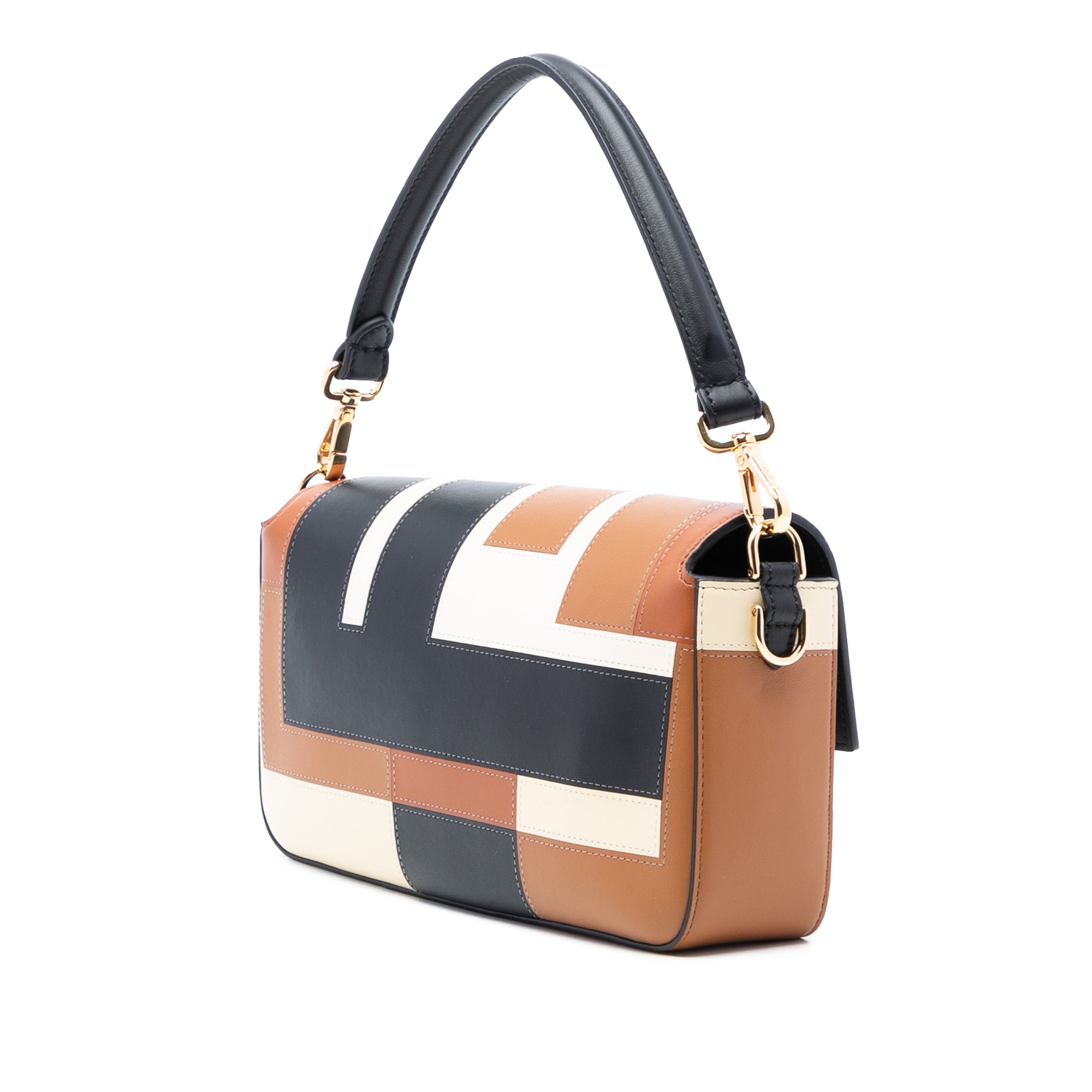 Leather Geometric Baguette Satchel