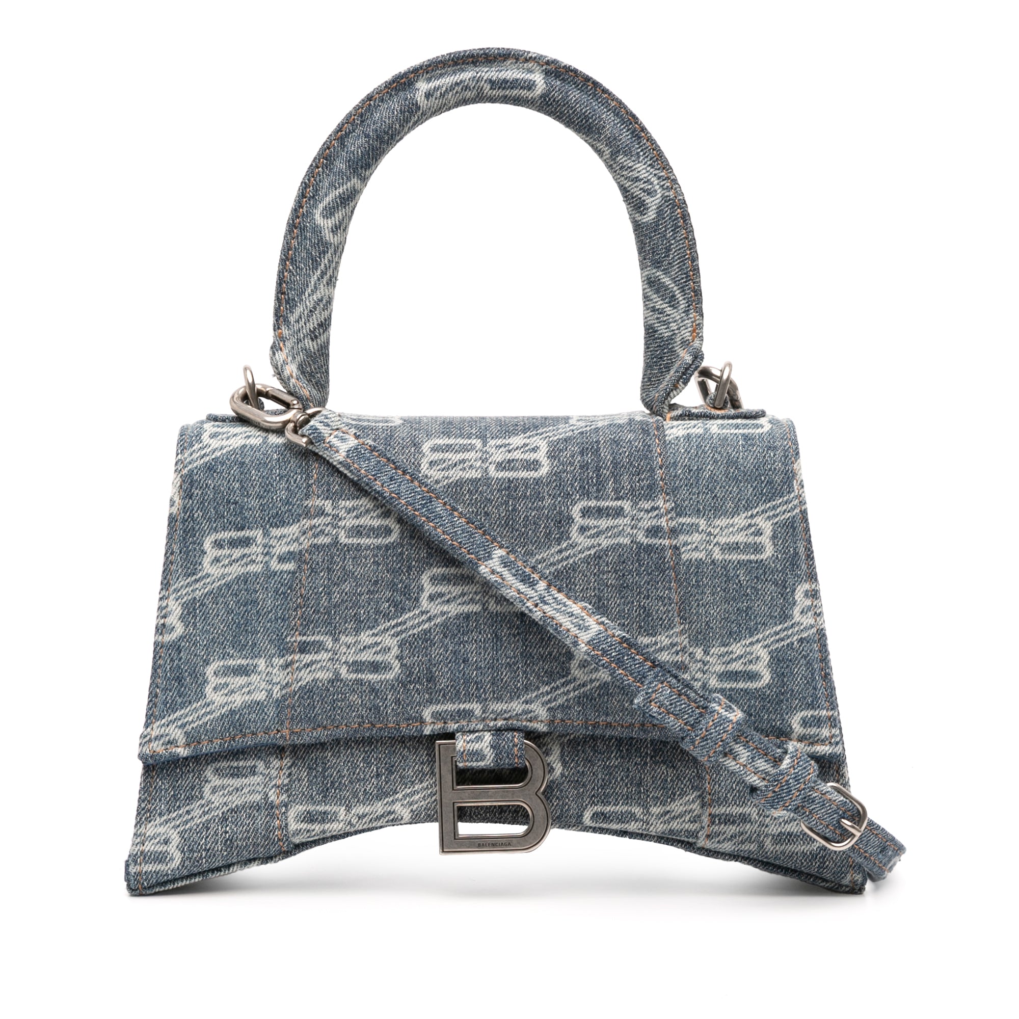Small BB Monogram Denim Hourglass Top Handle Bag