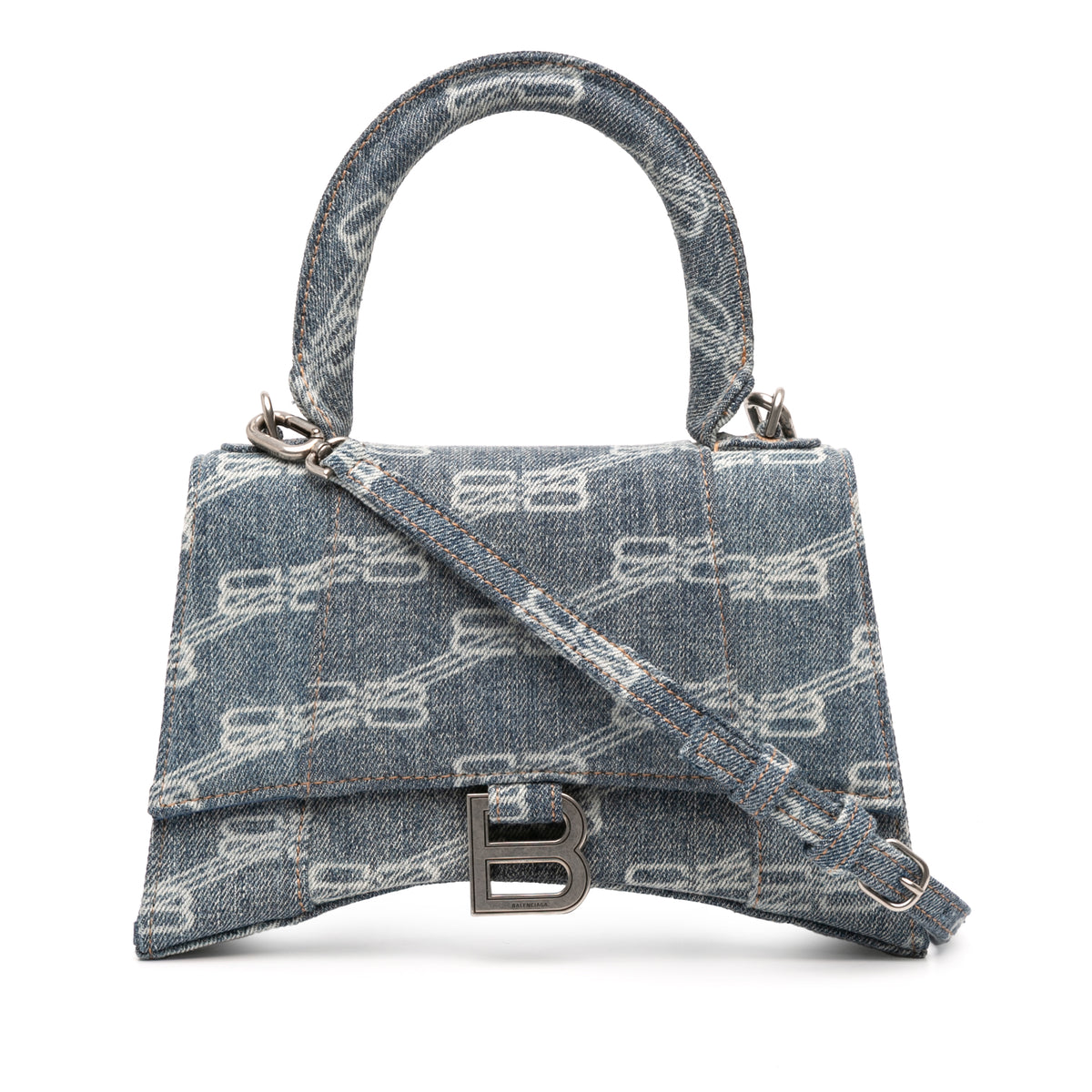 Small BB Monogram Denim Hourglass Top Handle Bag