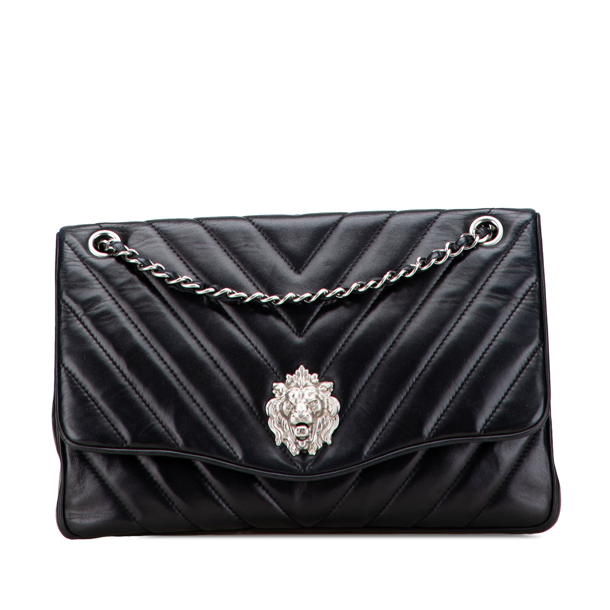 Jumbo Chevron Lambskin Leo Lion Flap