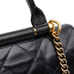 Medium Quilted Glazed Calfskin Gold Bar Top Handle Flap