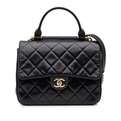 Medium Quilted Glazed Calfskin Gold Bar Top Handle Flap