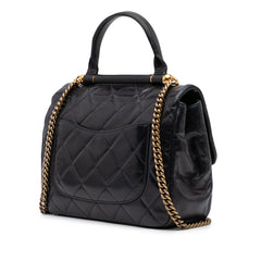 Medium Quilted Glazed Calfskin Gold Bar Top Handle Flap