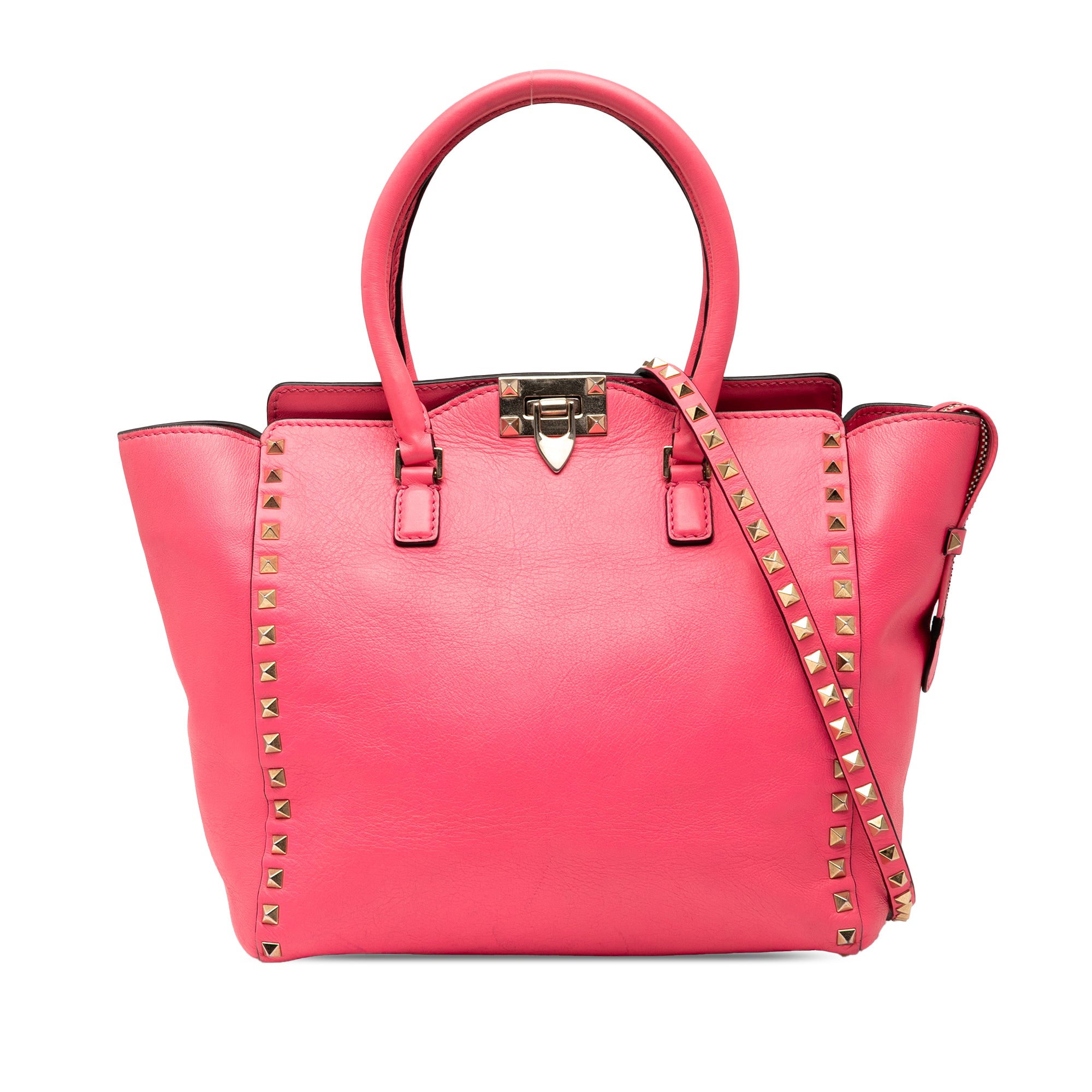 Medium Leather Rockstud Double Handle Tote