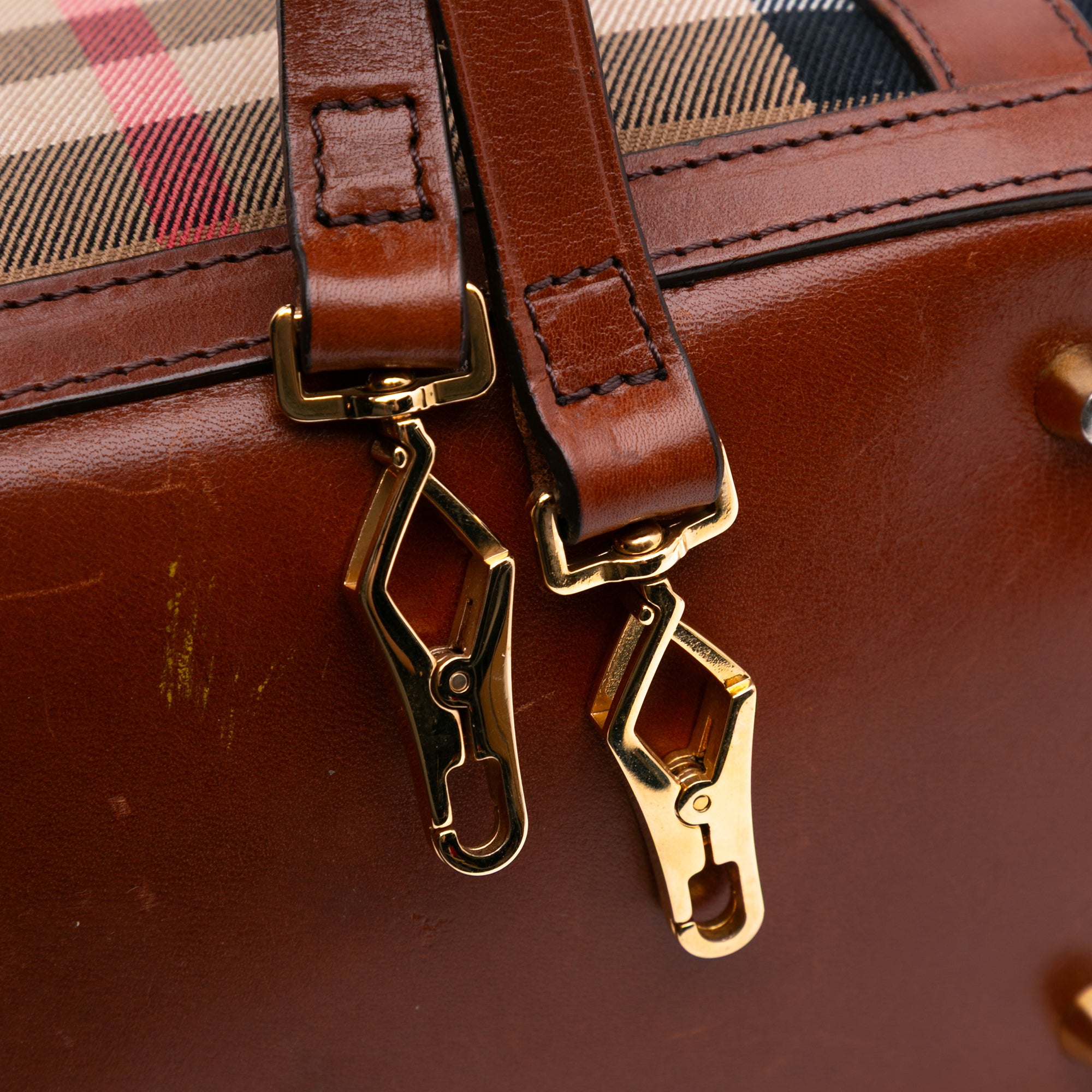 Small Leather Trimmed House Check Canvas Bridle Orchard Satchel