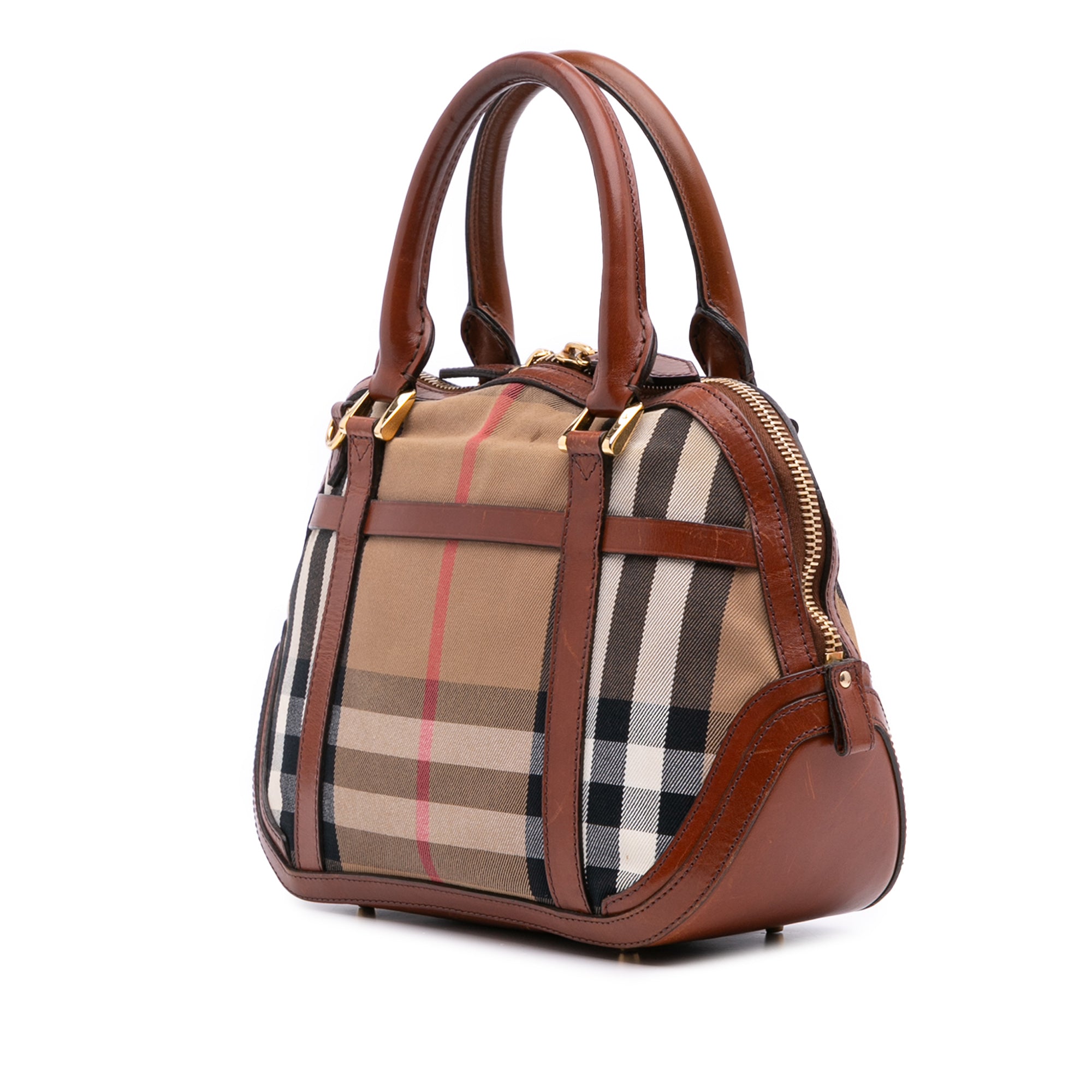 Small Leather Trimmed House Check Canvas Bridle Orchard Satchel