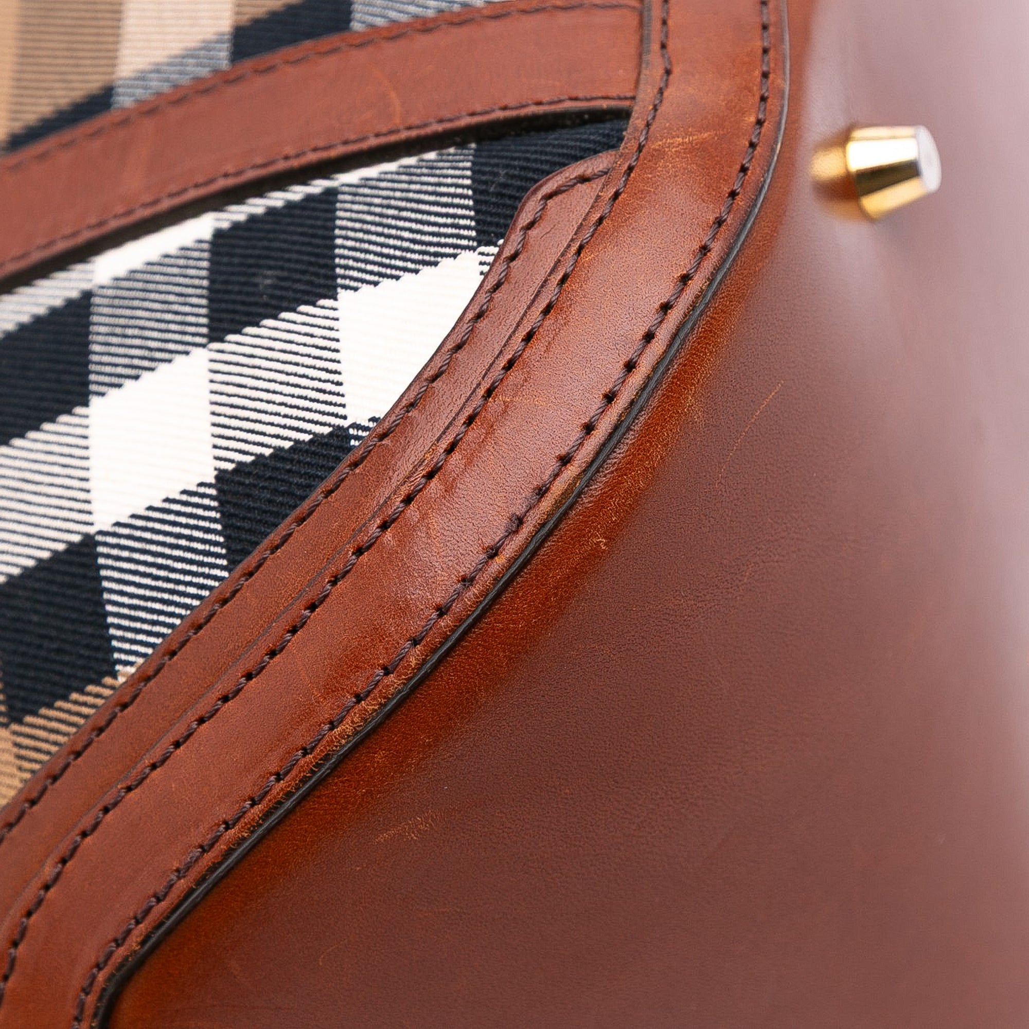 Small Leather Trimmed House Check Canvas Bridle Orchard Satchel