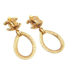 CC Gold Plated Teardrop Dangle Hoop Clip On Earrings