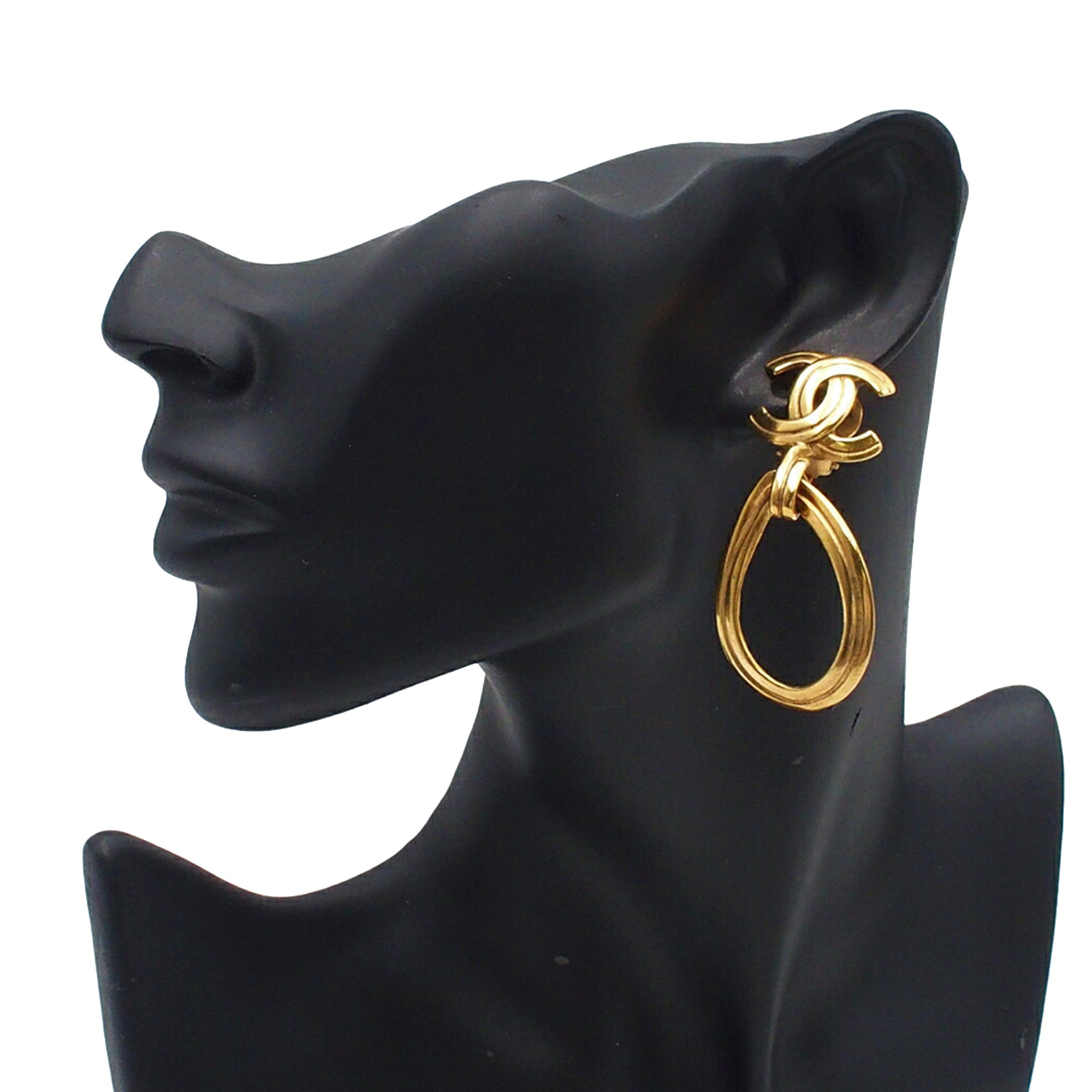 CC Gold Plated Teardrop Dangle Hoop Clip On Earrings