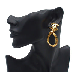 CC Gold Plated Teardrop Dangle Hoop Clip On Earrings