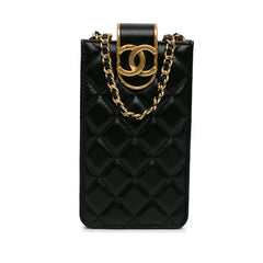 CC Quilted Lambskin Phone Holder with Chain