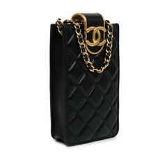 CC Quilted Lambskin Phone Holder with Chain