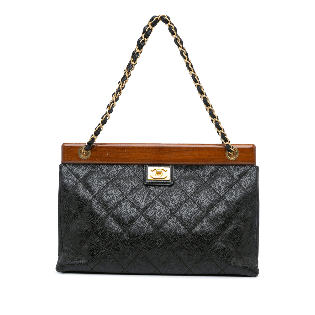 Quilted Caviar Wood Chain Shoulder Bag