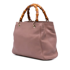 Small Calfskin Bamboo Shopper Satchel