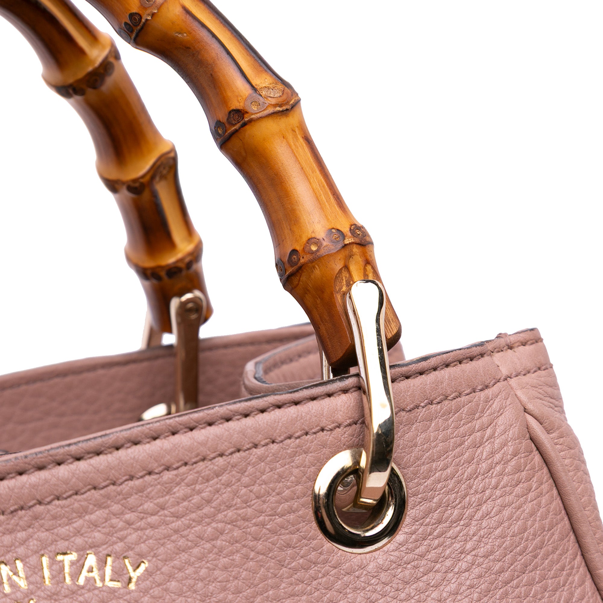 Small Calfskin Bamboo Shopper Satchel