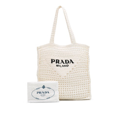 Raffia Effect Crochet Logo Embroidered Tote