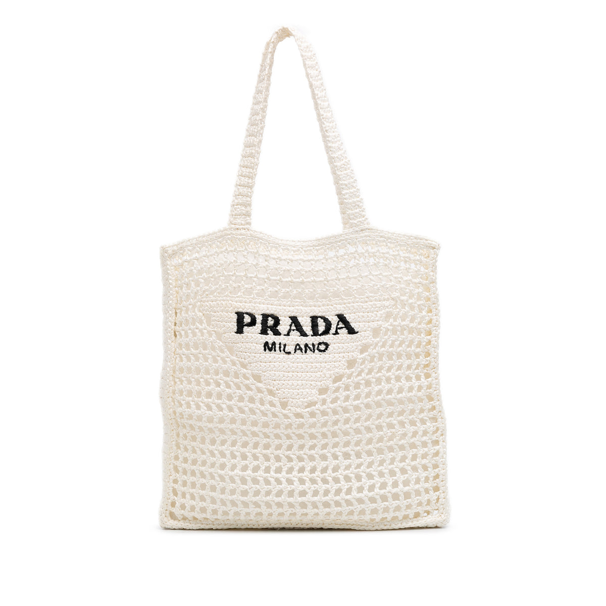 Raffia Effect Crochet Logo Embroidered Tote