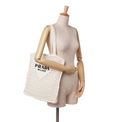 Raffia Effect Crochet Logo Embroidered Tote