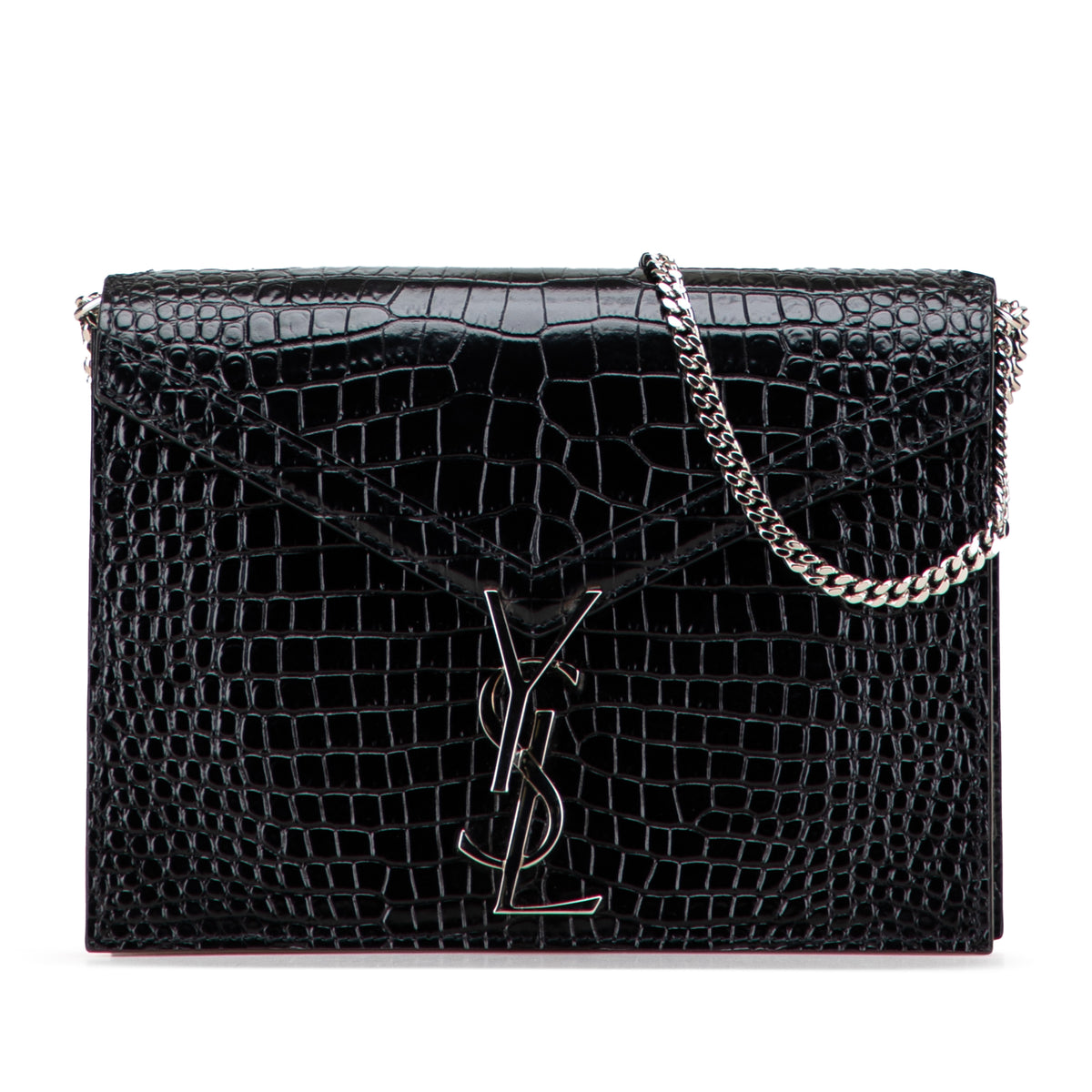 Croc Embossed Leather Monogram Cassandra Clasp Bag