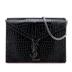 Croc Embossed Leather Monogram Cassandra Clasp Bag