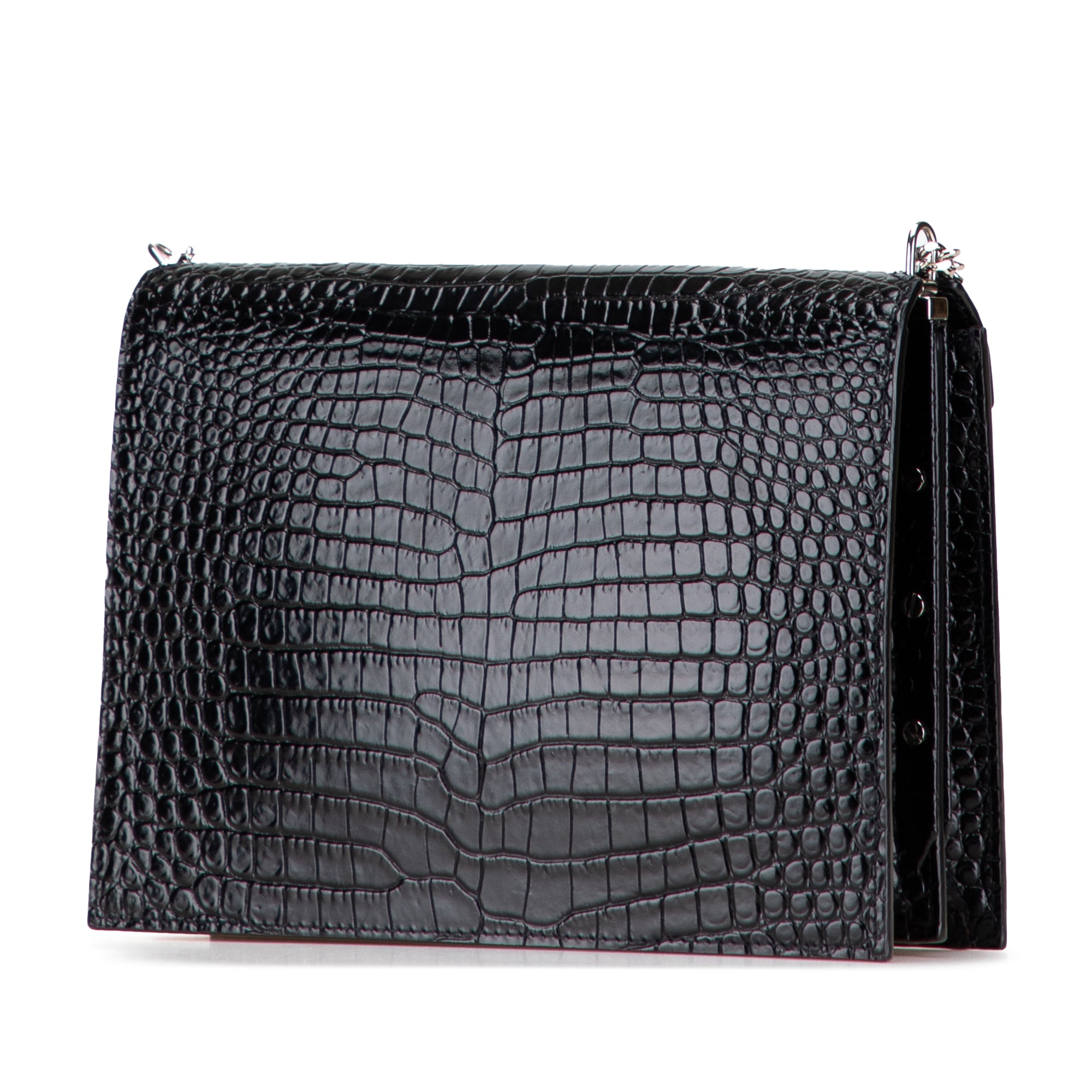 Croc Embossed Leather Monogram Cassandra Clasp Bag