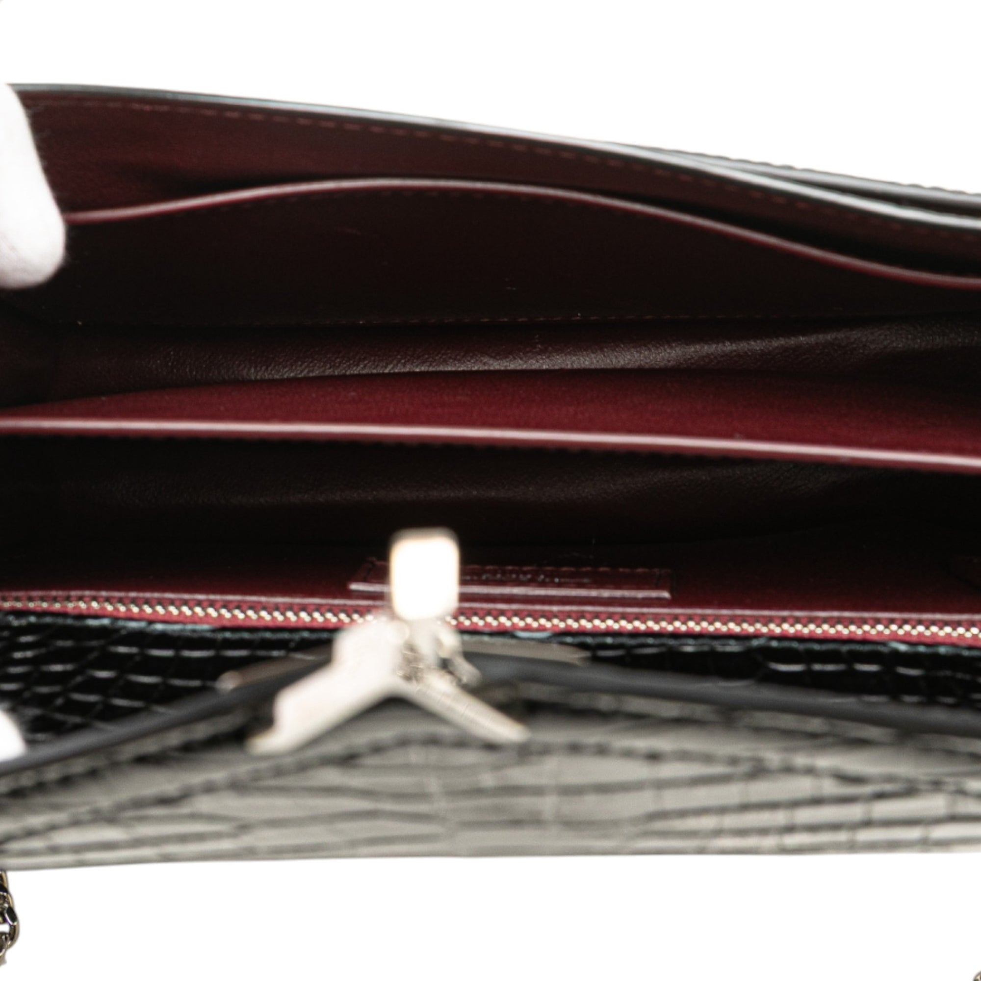 Croc Embossed Leather Monogram Cassandra Clasp Bag