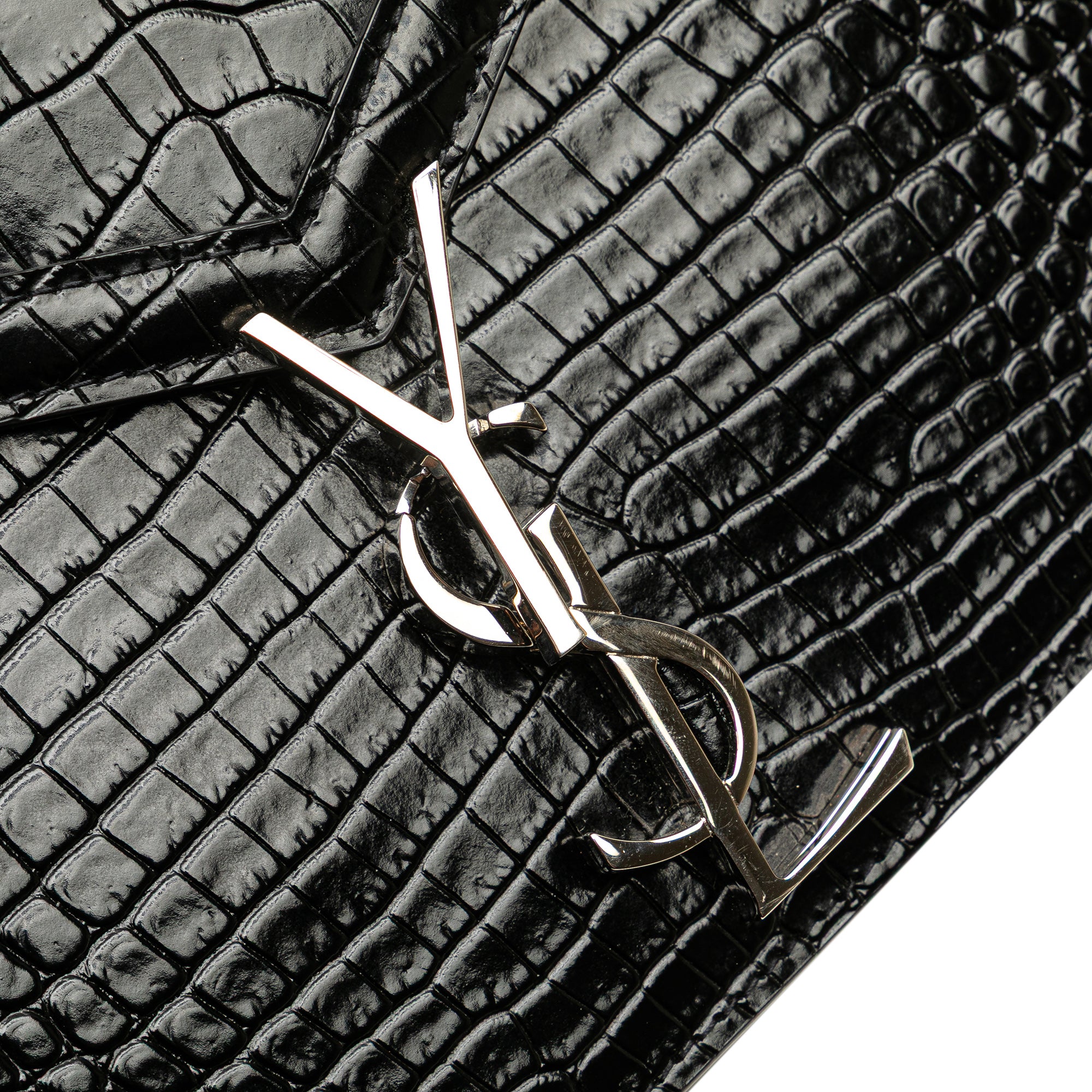 Croc Embossed Leather Monogram Cassandra Clasp Bag