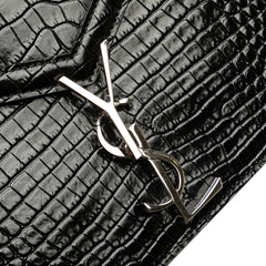 Croc Embossed Leather Monogram Cassandra Clasp Bag
