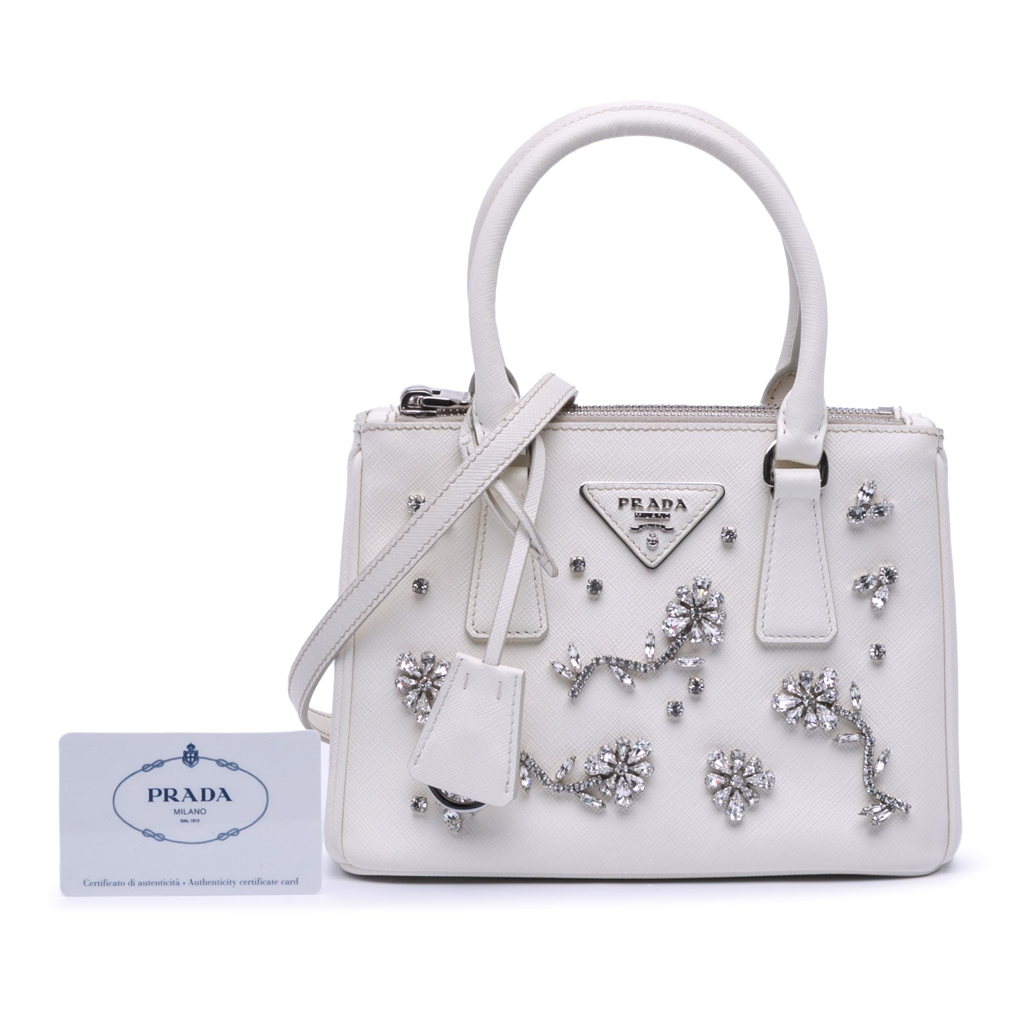 Mini Saffiano Lux Crystal Embellished Galleria Double Zip