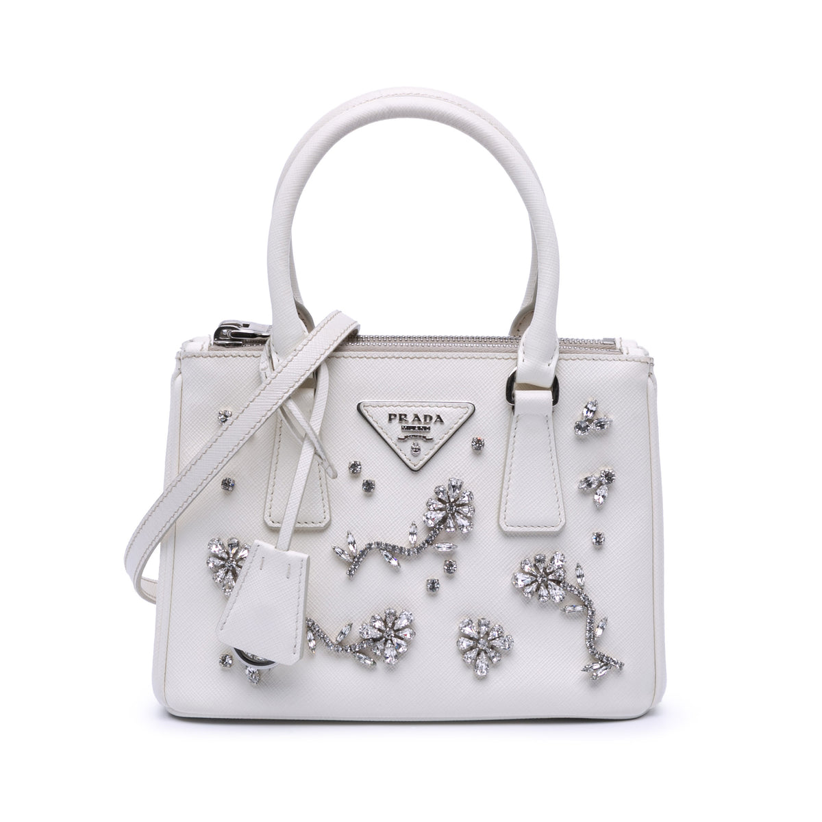 Mini Saffiano Lux Crystal Embellished Galleria Double Zip