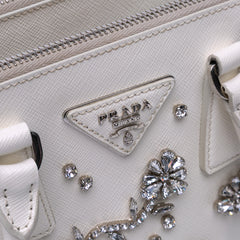 Mini Saffiano Lux Crystal Embellished Galleria Double Zip