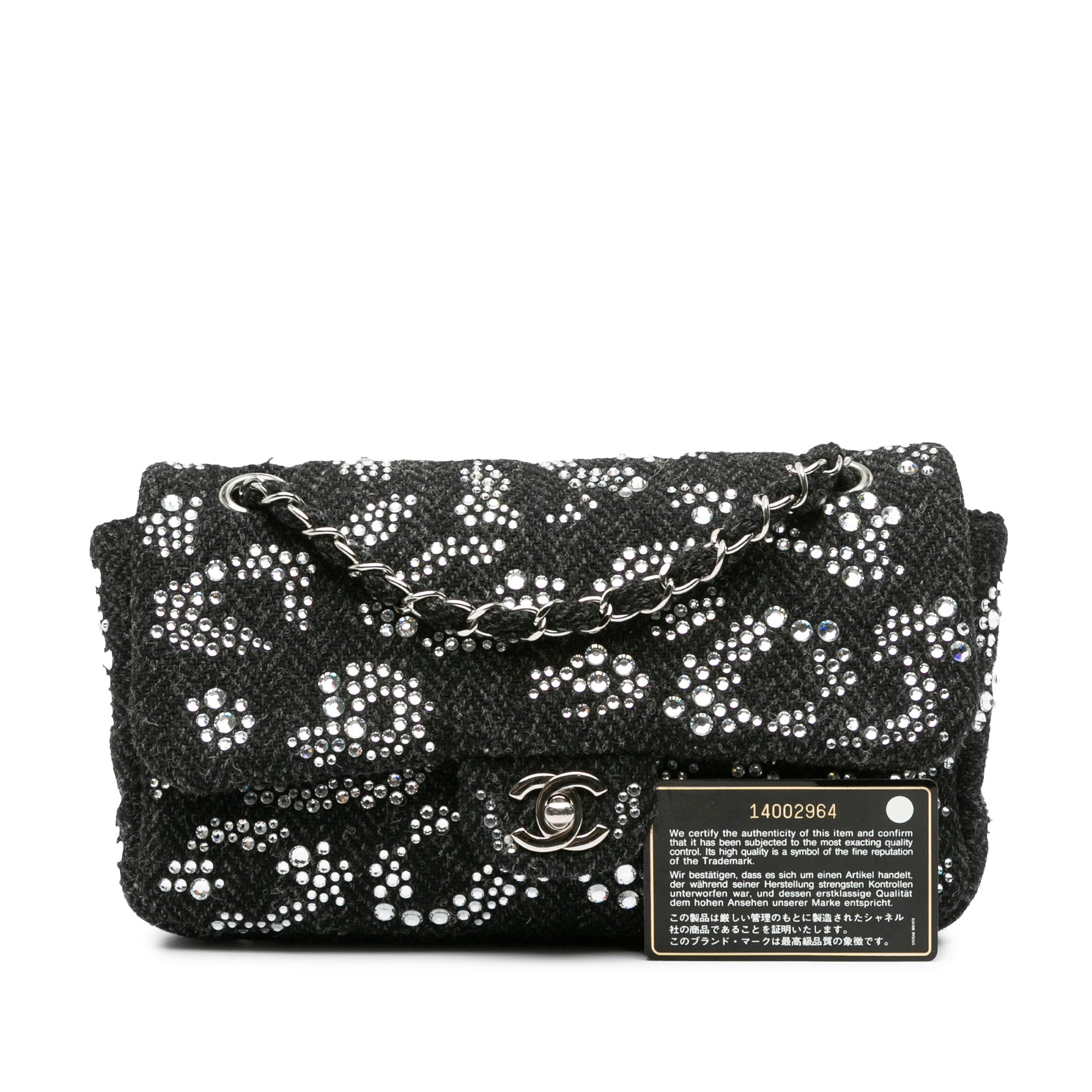 Medium Strass Embellished Tweed Single Flap