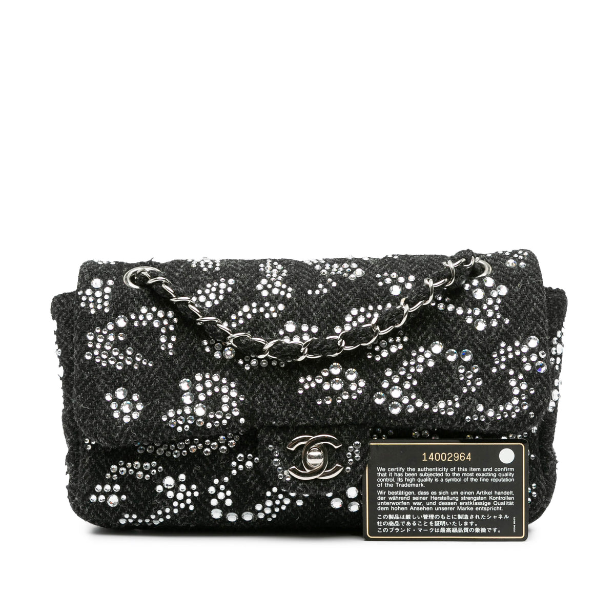 Medium Strass Embellished Tweed Single Flap