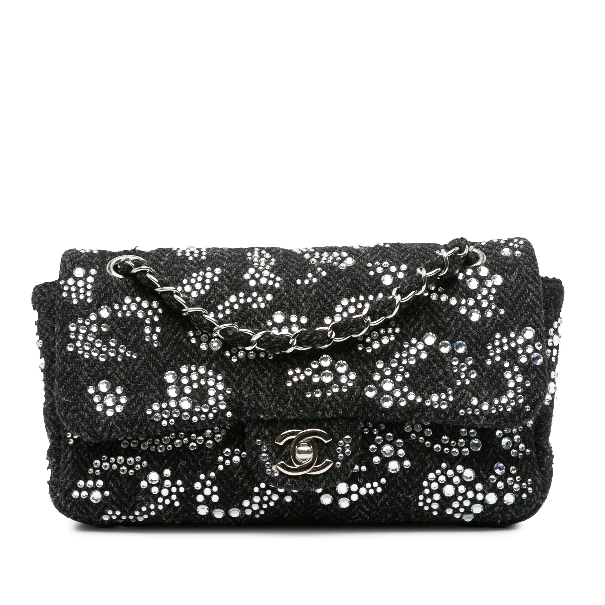 Medium Strass Embellished Tweed Single Flap