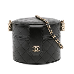 Mini Quilted Lambskin Round Vanity Case with Chain