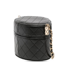 Mini Quilted Lambskin Round Vanity Case with Chain