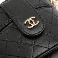 Mini Quilted Lambskin Round Vanity Case with Chain
