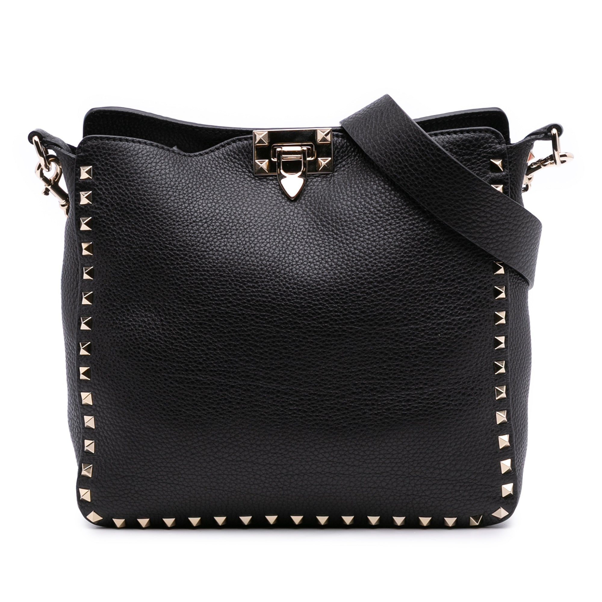 Small Grainy Calfskin Rockstud Flip Lock Messenger Bag