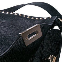Small Grainy Calfskin Rockstud Flip Lock Messenger Bag