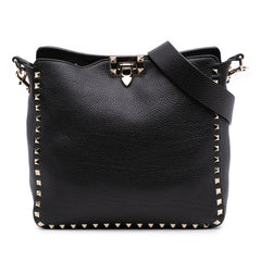 Small Grainy Calfskin Rockstud Flip Lock Messenger Bag