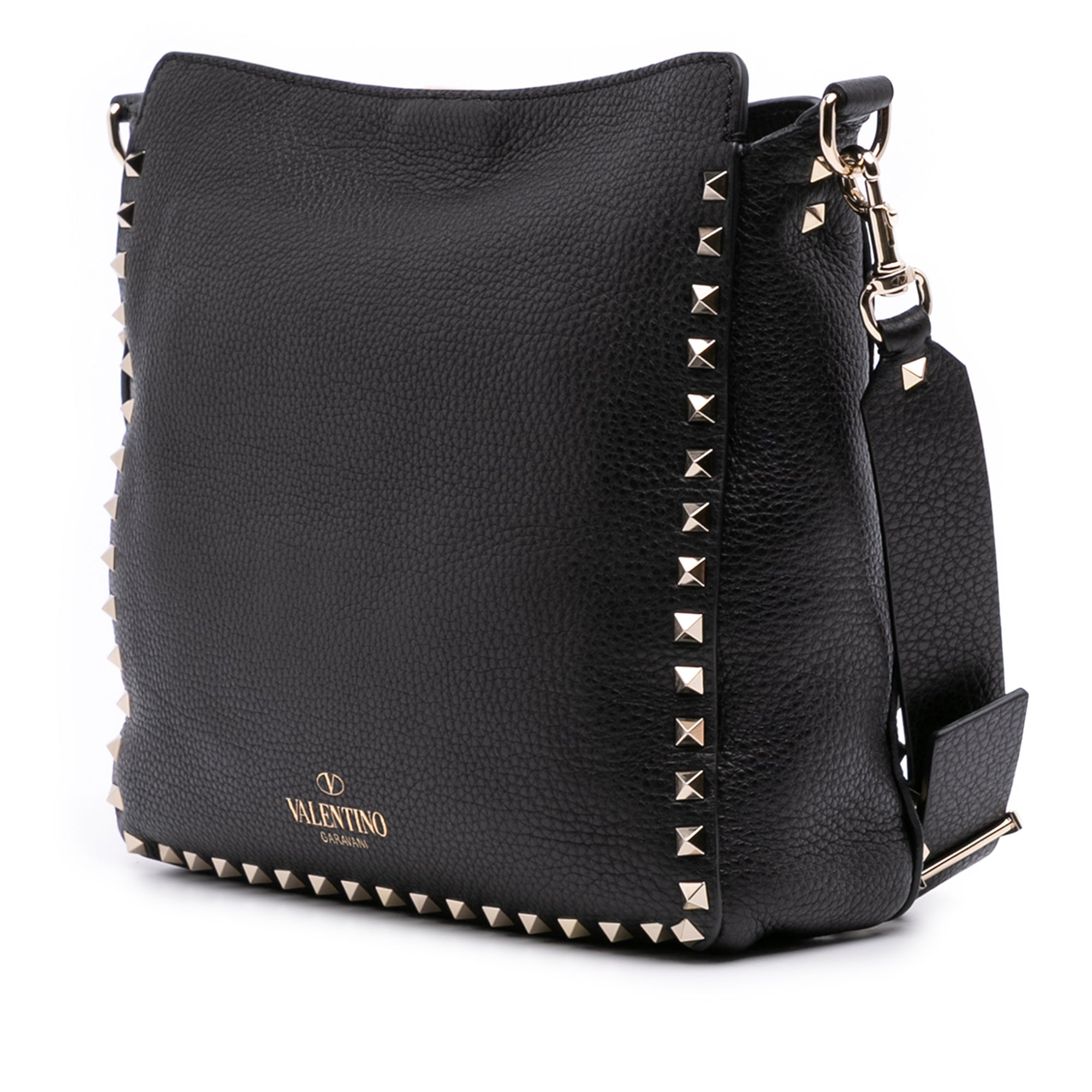 Small Grainy Calfskin Rockstud Flip Lock Messenger Bag