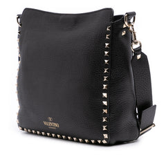 Small Grainy Calfskin Rockstud Flip Lock Messenger Bag