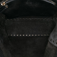 Small Grainy Calfskin Rockstud Flip Lock Messenger Bag