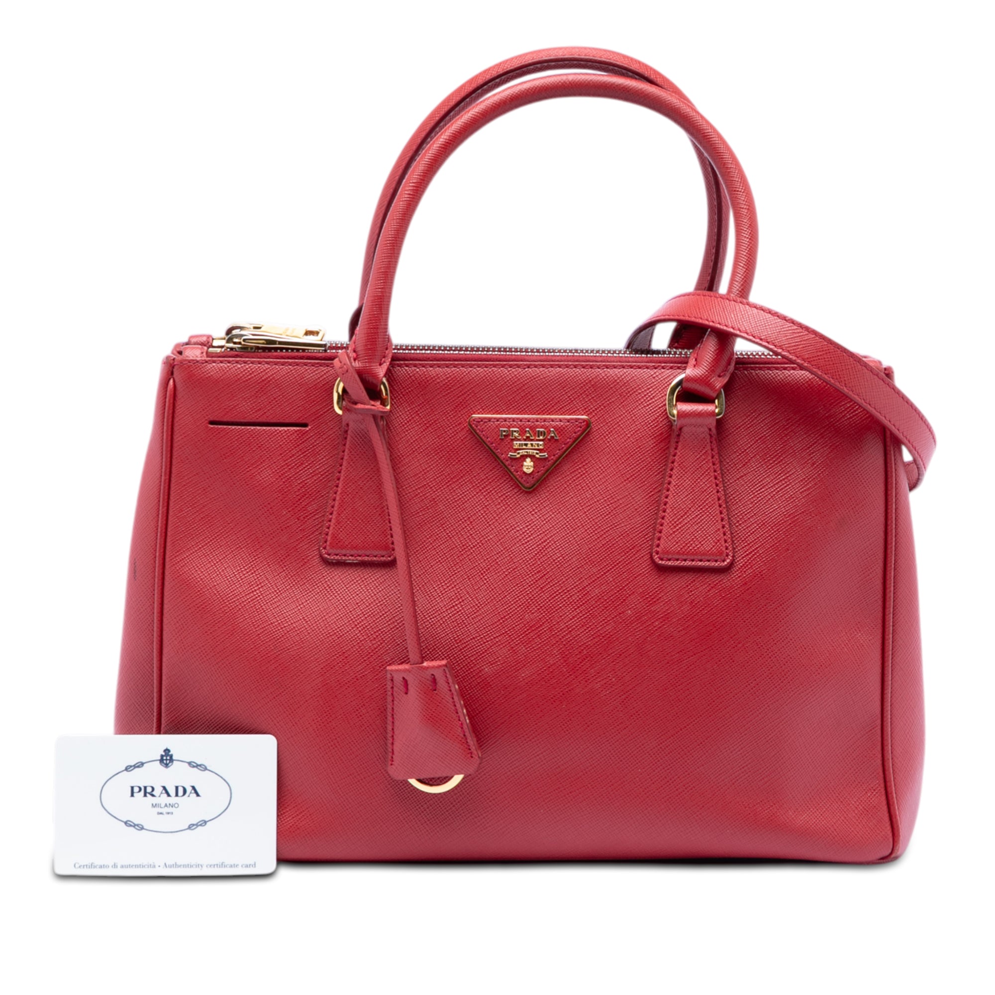 Small Saffiano Lux Galleria Double Zip Satchel