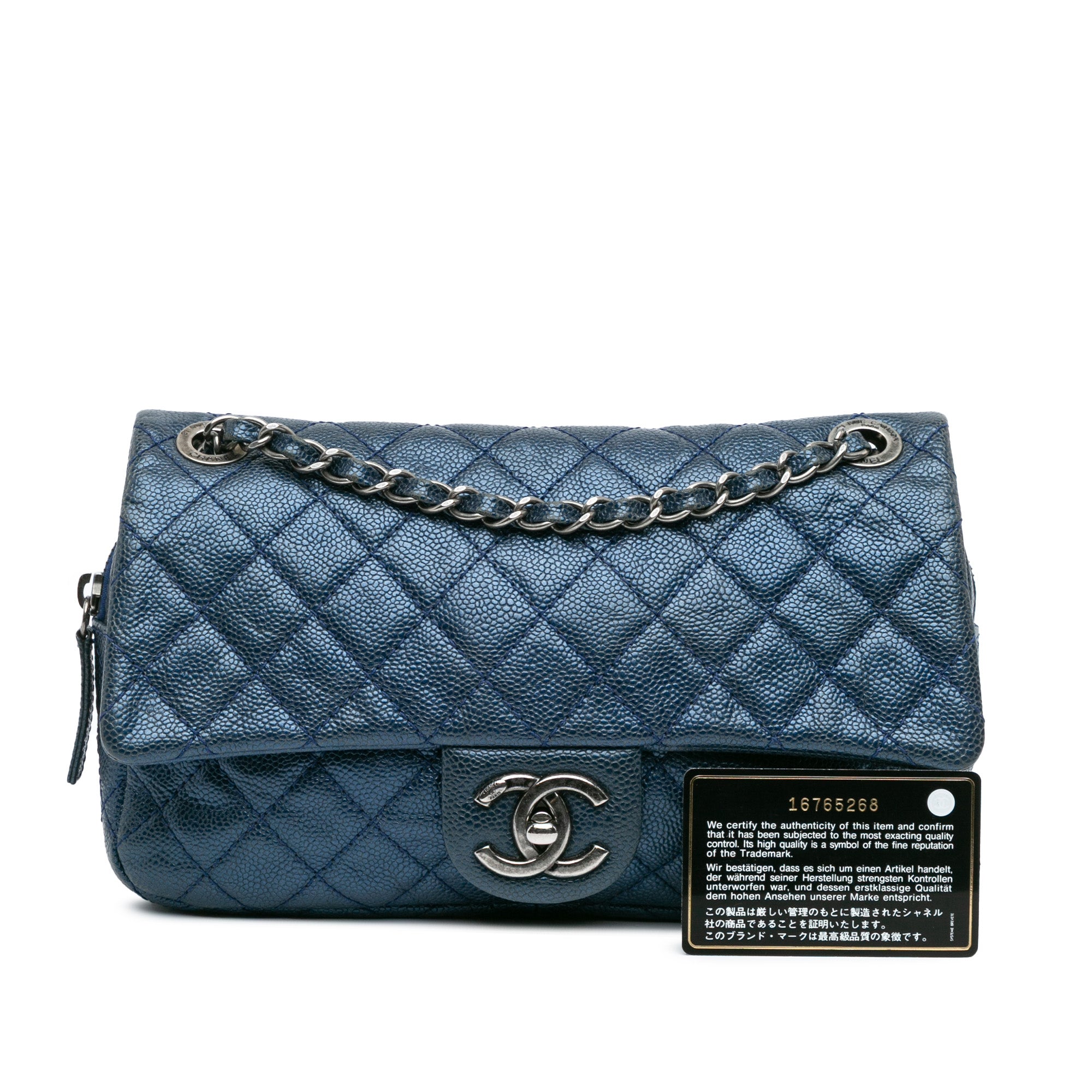 Medium Quilted Iridescent Caviar Easy Flap